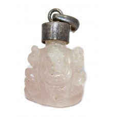 Sterling Pink Quartz Natural Rose 925 Pendant God Ganesha Silver Gemstone A404